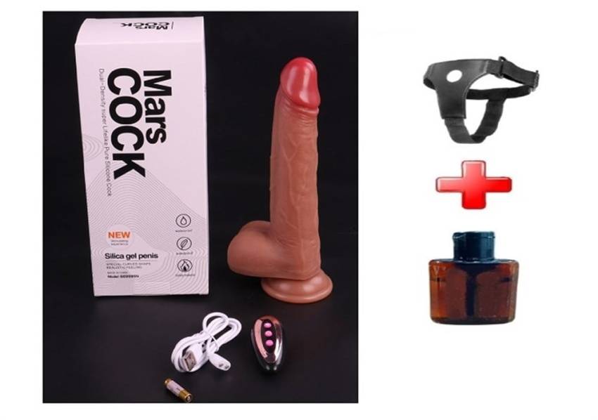 21 cm Belden Bağlamalı Manyetik Şarjlı Çift Katmanlı Uzaktan Kumandalı Titreşimli Silikon Penis