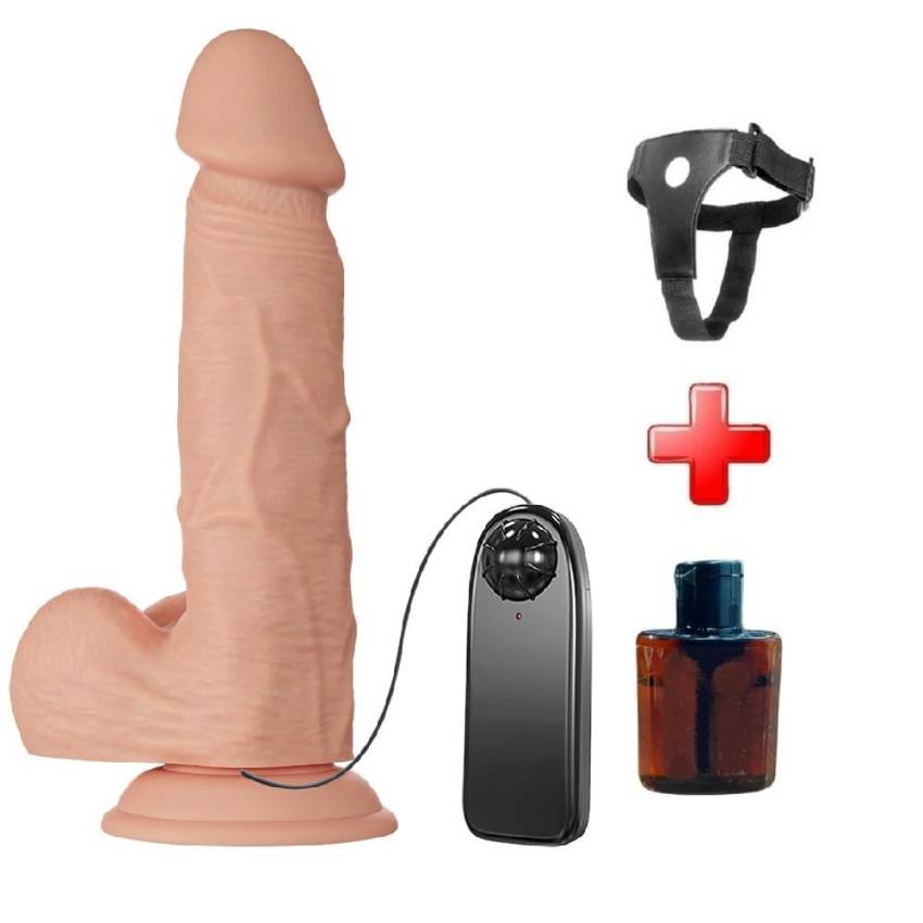 Belden Bağlamalı 21,8 cm Titreşimli Gerçekçi Kalın Dildo Penis - Bahamut