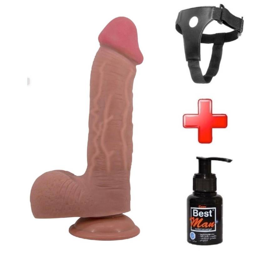 Belden Bağlamalı 23,4 cm Çift Katmanlı Gerçekçi Melez Dildo Penis