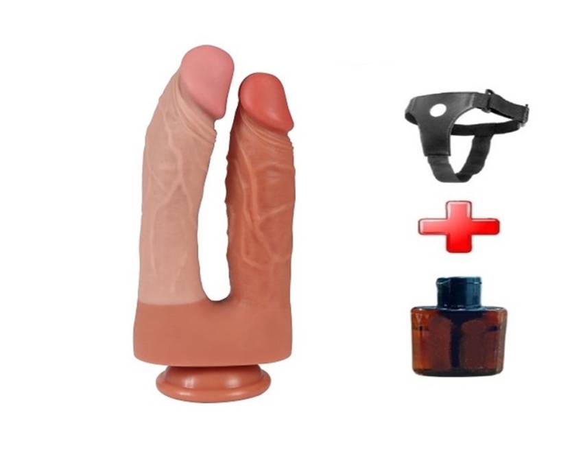 İki Uçlu Vantuzlu Belden Bağlamalı Yeni Nesil Realistik Çatal Dildo Penis